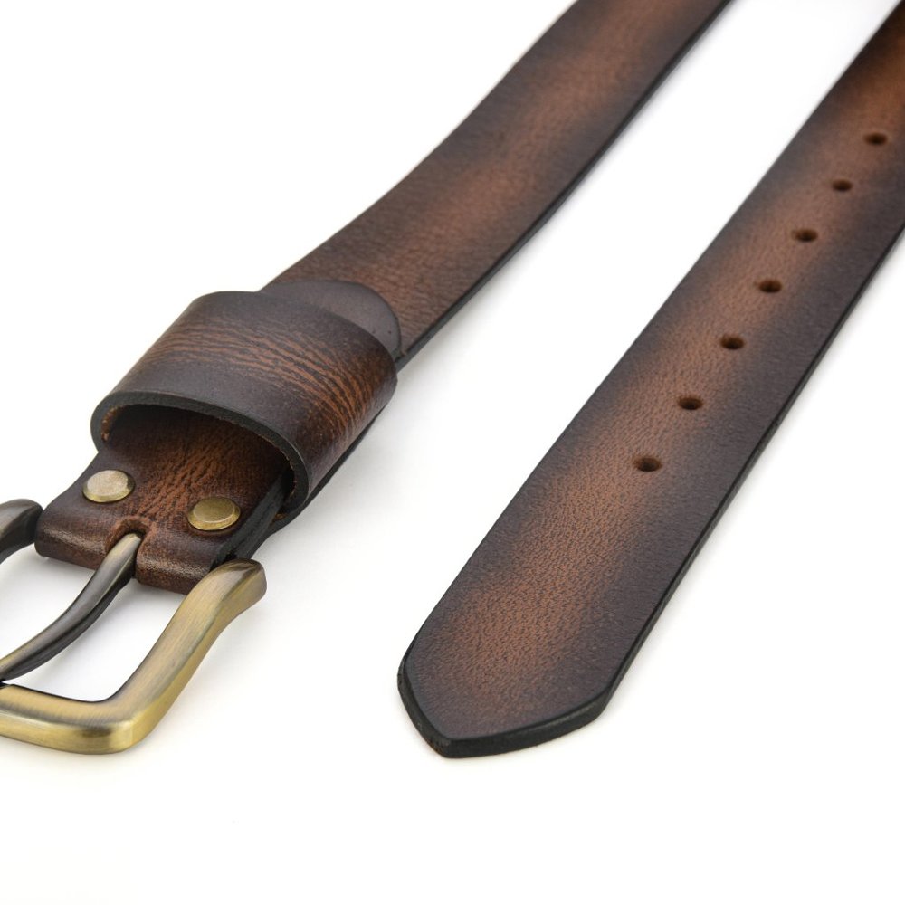 Mocha Brown Oil Waxed Premium Buffalo Leather Belt - Personalized Gift For Him - Picture 6 of 15